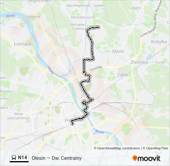N14 Bus Line Map