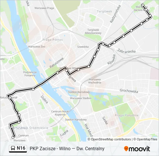 N16 Bus Line Map