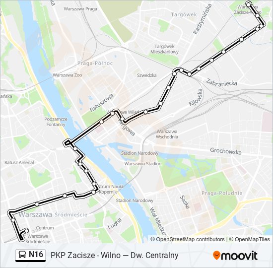 N16 bus Line Map