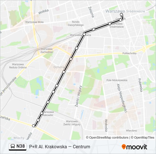 N38 bus Line Map