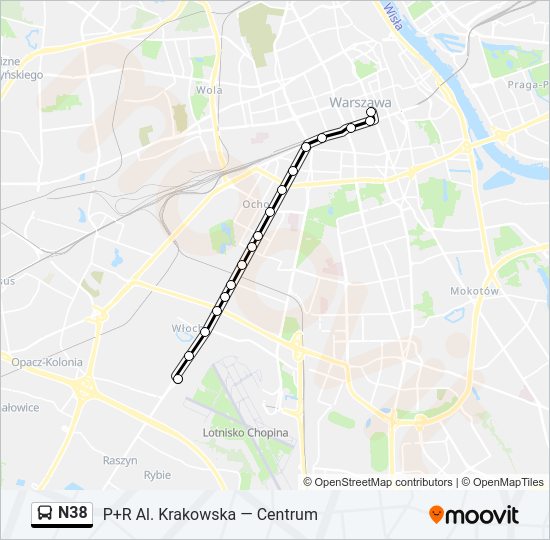 N38 bus Line Map