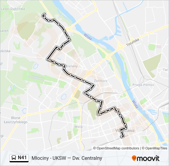 Mapa linii autobus N41