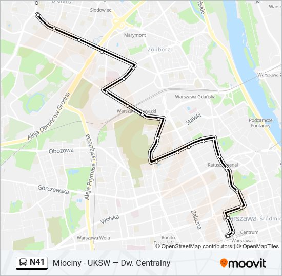 Mapa linii autobus N41