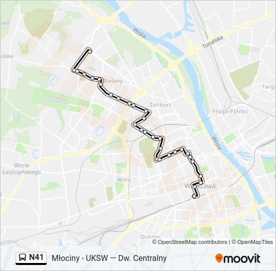 Mapa linii autobus N41