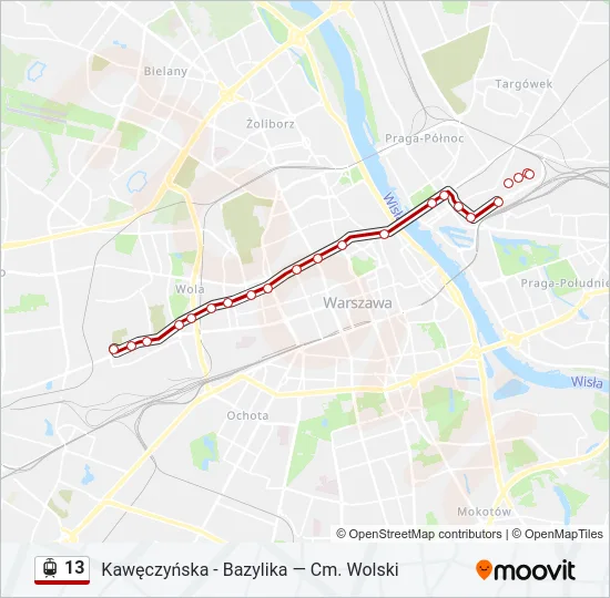 Трамвай 13: карта маршрута