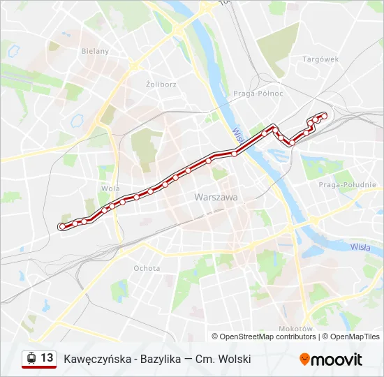 Трамвай 13: карта маршрута