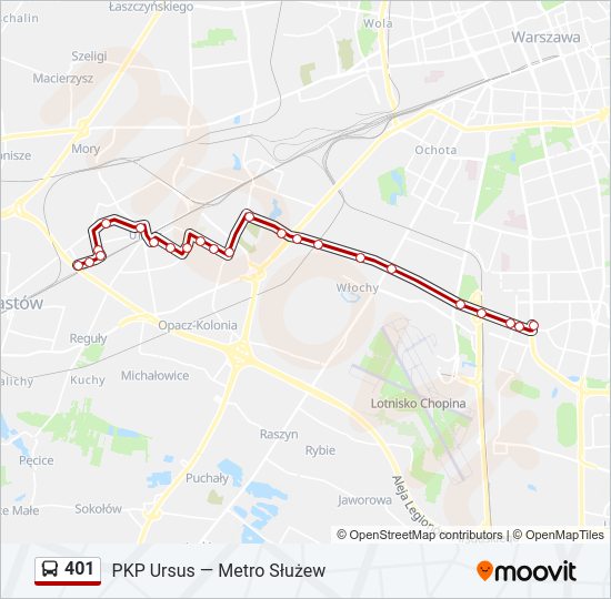 Mapa linii autobus 401