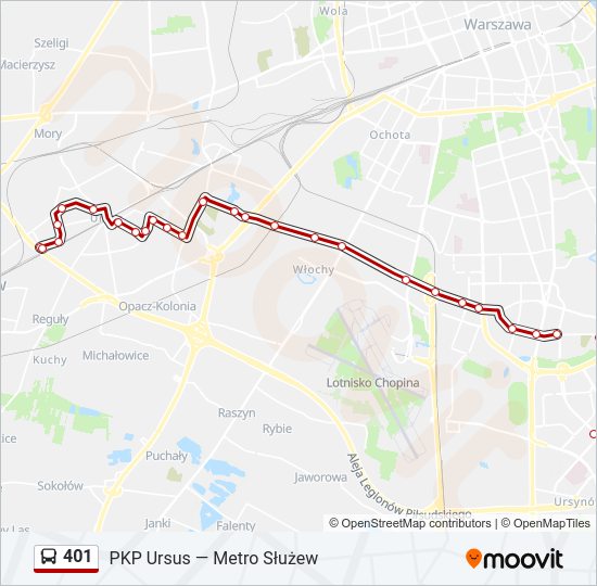 Mapa linii autobus 401