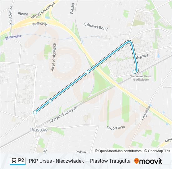 Mapa linii autobus P2