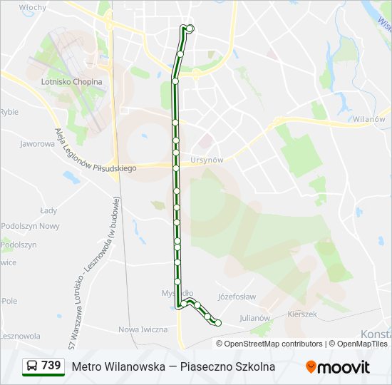 Mapa linii autobus 739