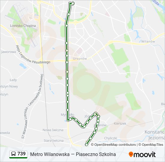 Mapa linii autobus 739