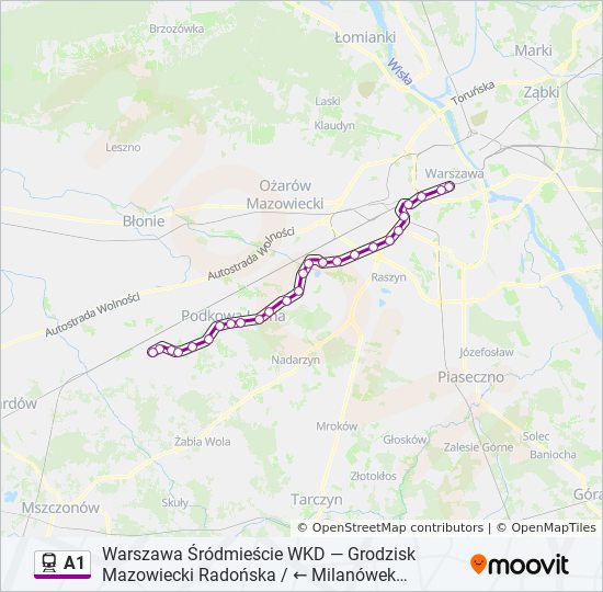 Mapa linii kolej A1