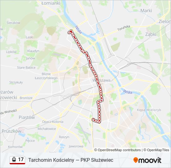 Mapa linii tramwaj 17