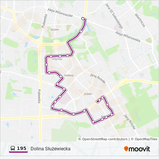 Bus 195 Route Map 195 Route: Schedules, Stops & Maps - Dolina Służewiecka (Updated)