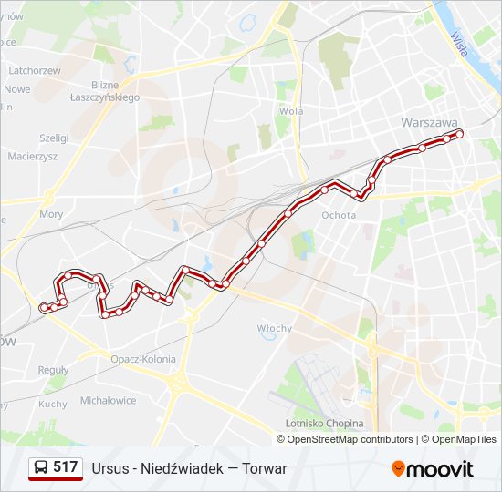 Mapa linii autobus 517