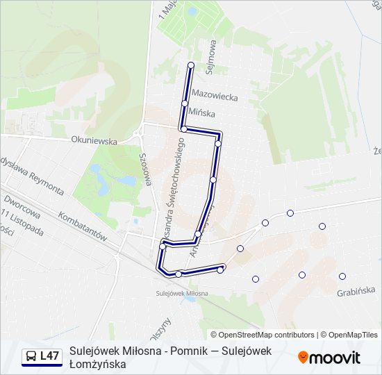 Mapa linii autobus L47