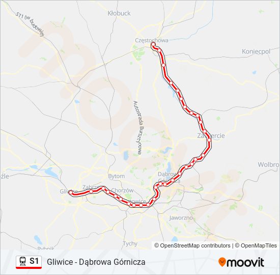 Mapa linii kolej S1