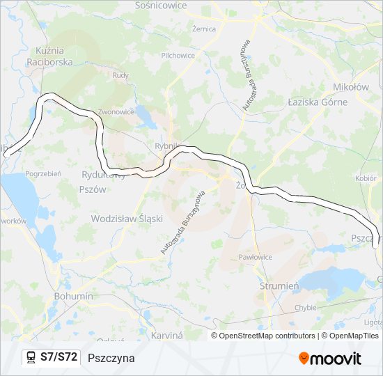 Mapa linii kolej S7/S72