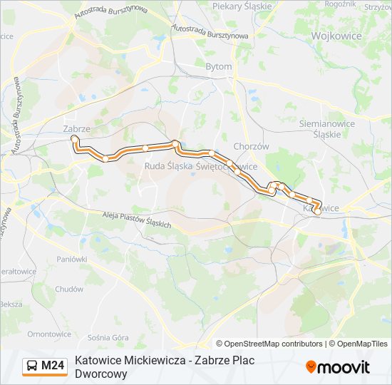 Mapa linii autobus M24