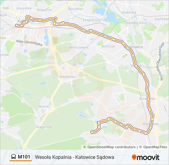 M101 Bus Route Map M101 Route: Schedules, Stops & Maps - Wesoła Kopalnia‎→Katowice Sądowa  (Updated)