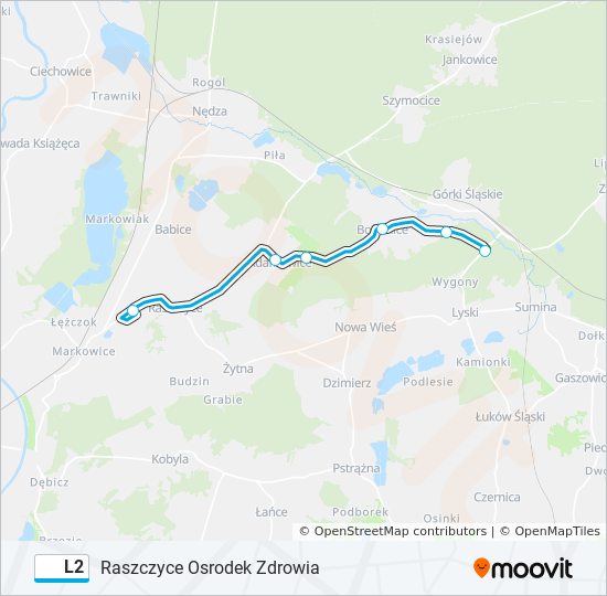 Mapa linii autobus L2