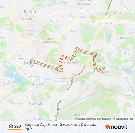 Mapa linii autobus 220