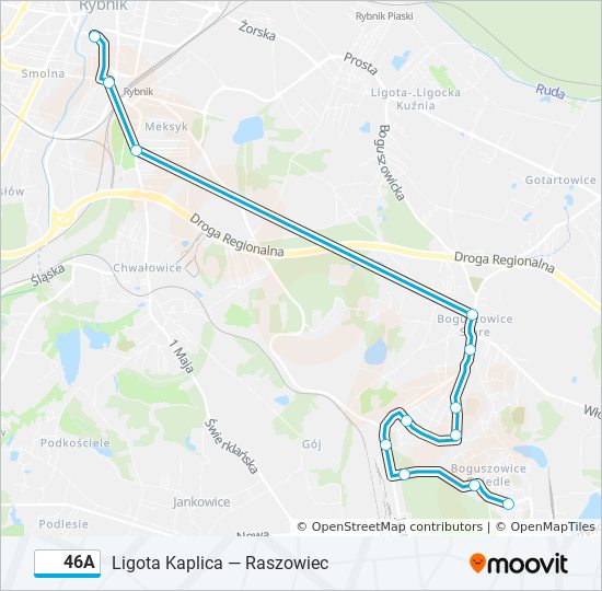 Mapa linii autobus 46A