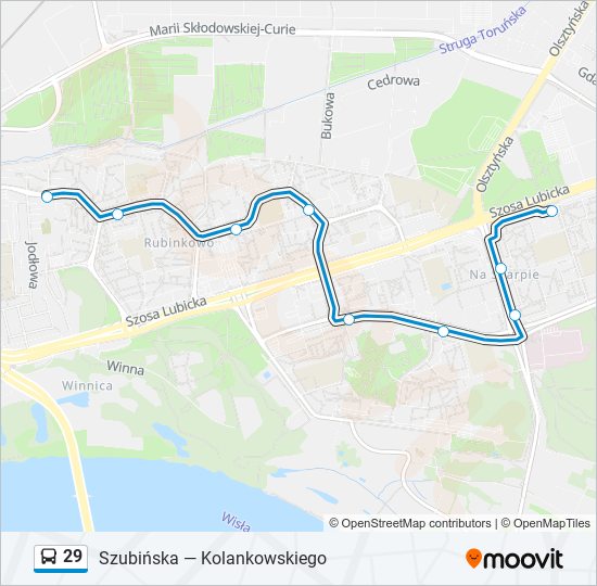 Mapa linii autobus 29
