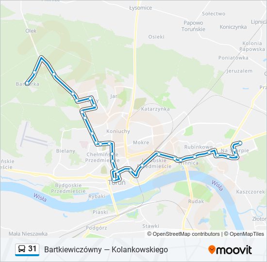 Mapa linii autobus 31