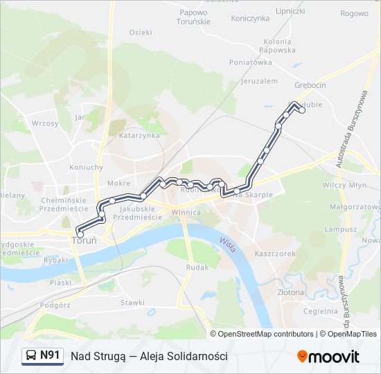 Автобус N91: карта маршрута