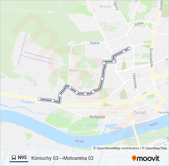 Mapa linii autobus N95