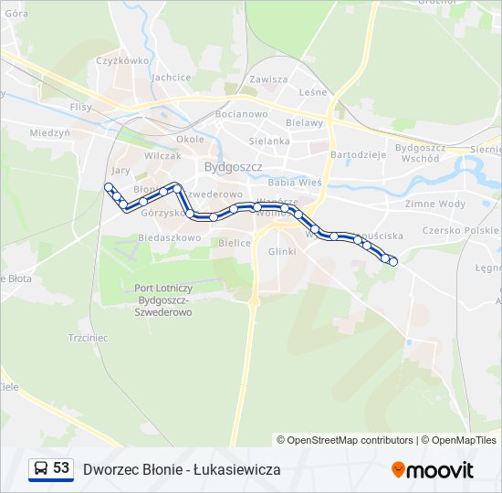 Mapa linii autobus 53