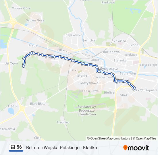 Mapa linii autobus 56