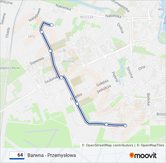 Mapa linii autobus 64
