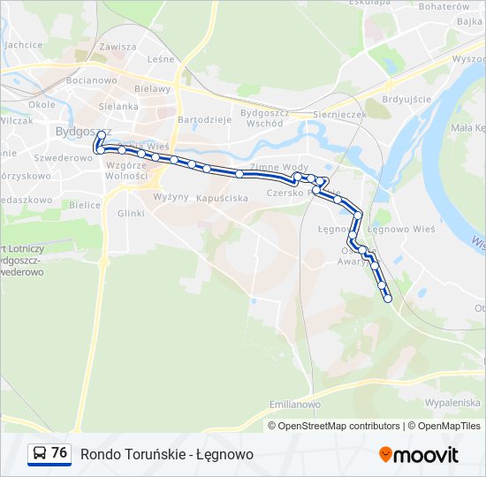Mapa linii autobus 76