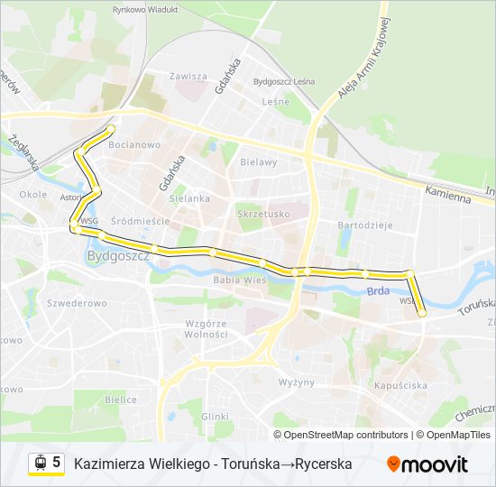 Mapa linii tramwaj 5