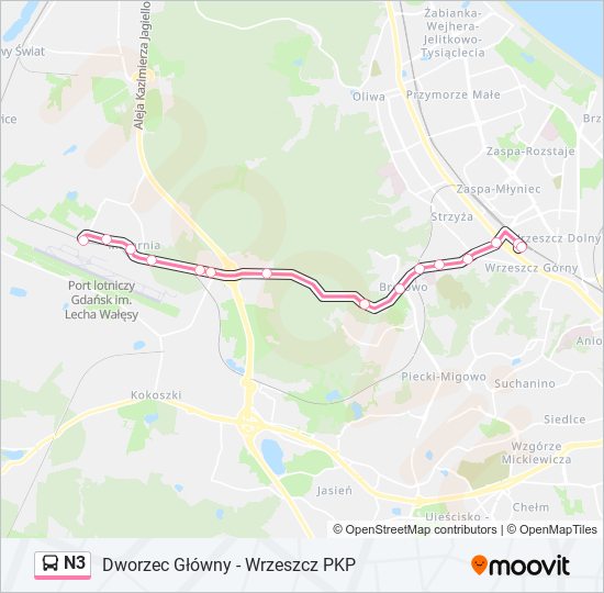 n3 Route: Schedules, Stops & Maps - Wrzeszcz PKP 06‎→Port Lotniczy 01 ...