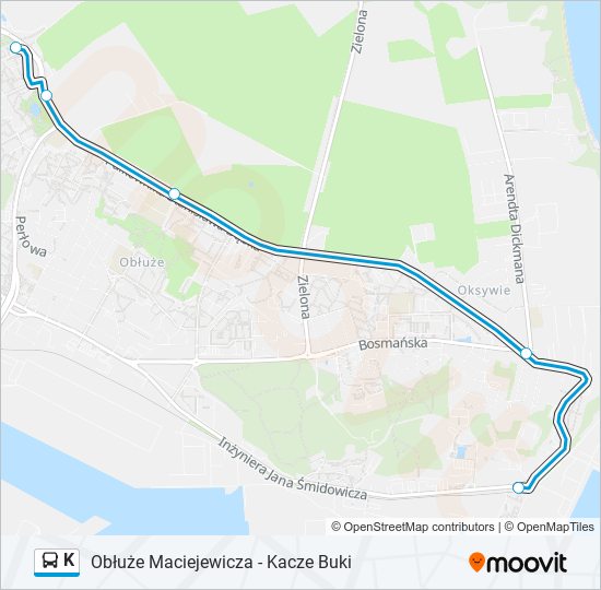 Mapa linii autobus K