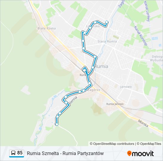 Mapa linii autobus 85