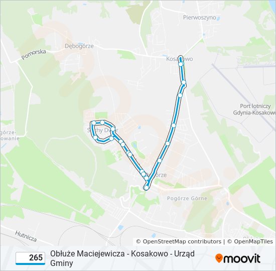 Mapa linii autobus 265