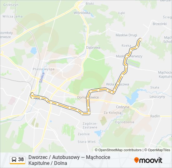 Mapa linii autobus 38