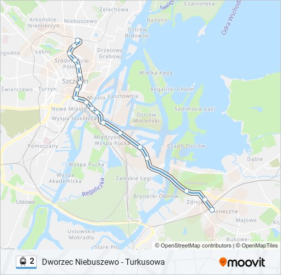 Mapa linii tramwaj 2