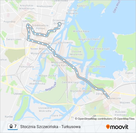 Mapa linii tramwaj 7