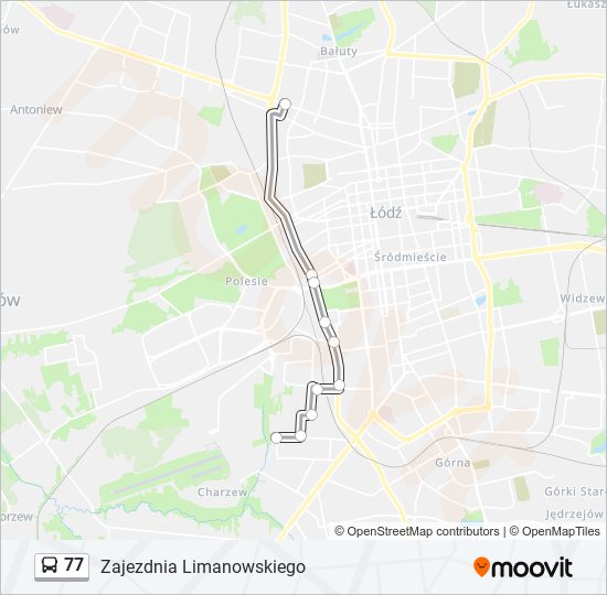 Mapa linii autobus 77