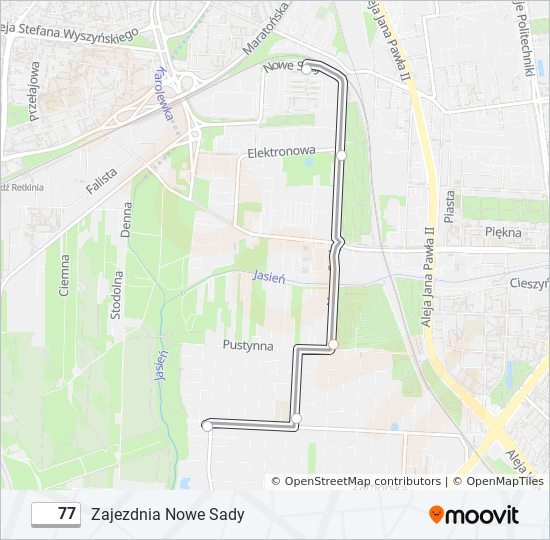 Mapa linii autobus 77