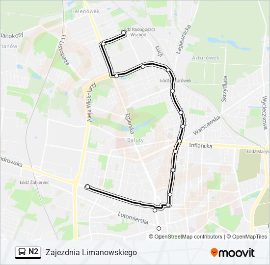 Mapa linii autobus N2