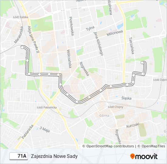 Mapa linii autobus 71A