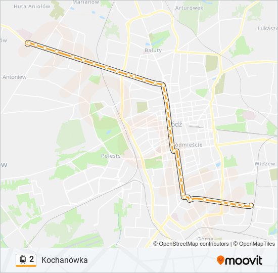 Mapa linii tramwaj 2