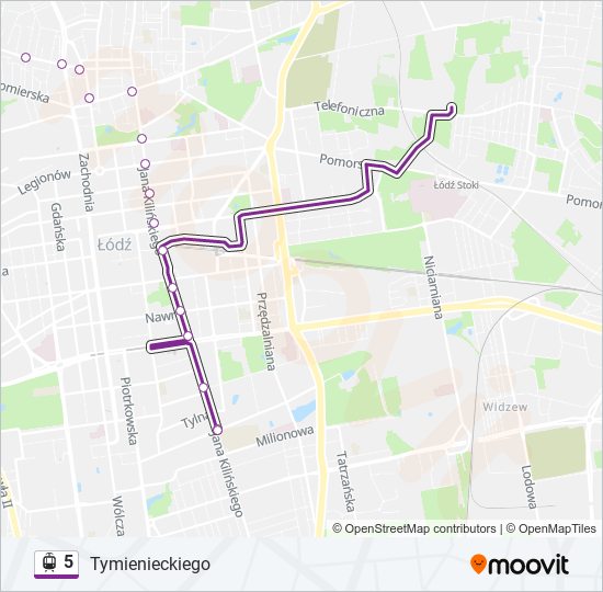 Mapa linii tramwaj 5