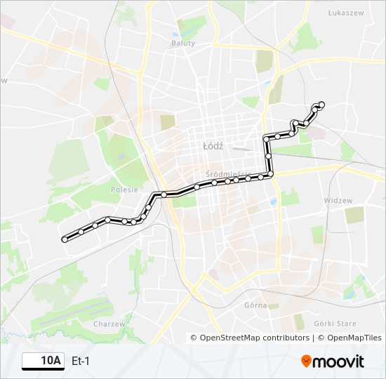 Mapa linii tramwaj 10A